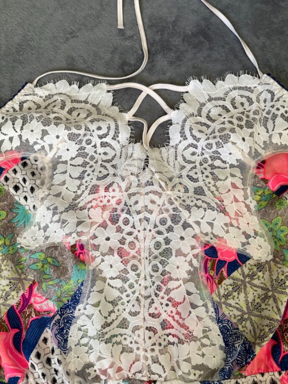 NWT Victoria's Secret Patchwork Lace Halter Teddy Romper (M) - Picture 3 of 7